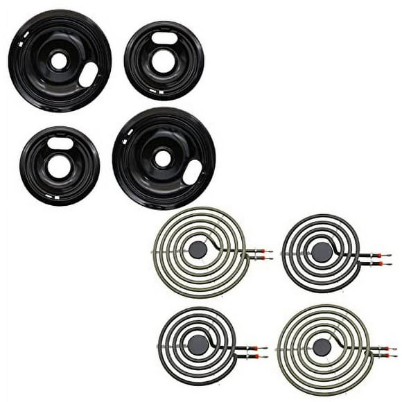 Siwdoy W10290353 W10290350 Porcelain Drip Pan and MP22YA Electric Range Burner Element Unit Set, compatible with Whirlpool Amana Electric Range Stove