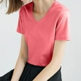 thumbnail image 5 of Miluxas V Neck Basic T Shirts for Women Short Sleeve Summer Trendy Tops Solid Casual Loose Fit Tee Shirt Red L(L), 5 of 5