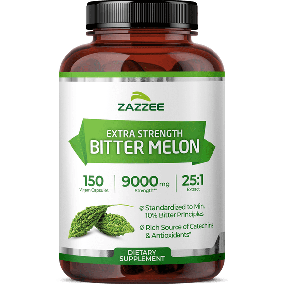Zazzee Extra Strength Bitter Melon 25:1 Extract 9000 mg Strength – 150 Vegan Capsules – Standardized to 10% Bitter Principles – Antioxidant & Metabolic Support – Concentrated 25X Extract – All-Natura