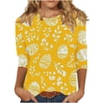 thumbnail image 2 of UVEASISHA Women Athletic Easter Tees 3/4 Sleeve Yellow Eggs Printed Tops Crew Neck Stretchy Sporty Blouses Spring Lightweight Workout Casual T-Shirts Multicolor M, 2 of 5