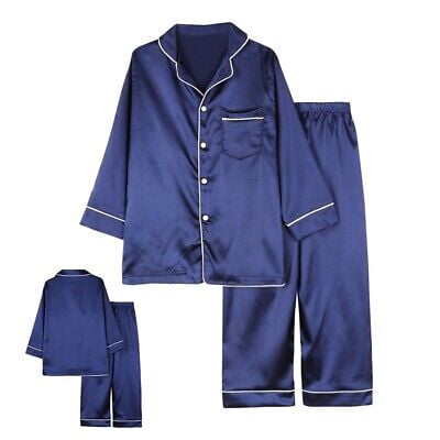 

Kids Long Sleeve Silk Pajamas Set Boys Girls Silk Sleepwear PJs Nightwear Sets