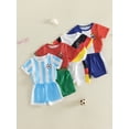 thumbnail image 3 of RUINIXCW Toddler Baby Boy Football Soccer Jersey Outfit Infant Baby Boys Fall Summer Clothes Crew Neck Short Sleeve Shirt and Shorts 2 Pcs Set, 3 of 9