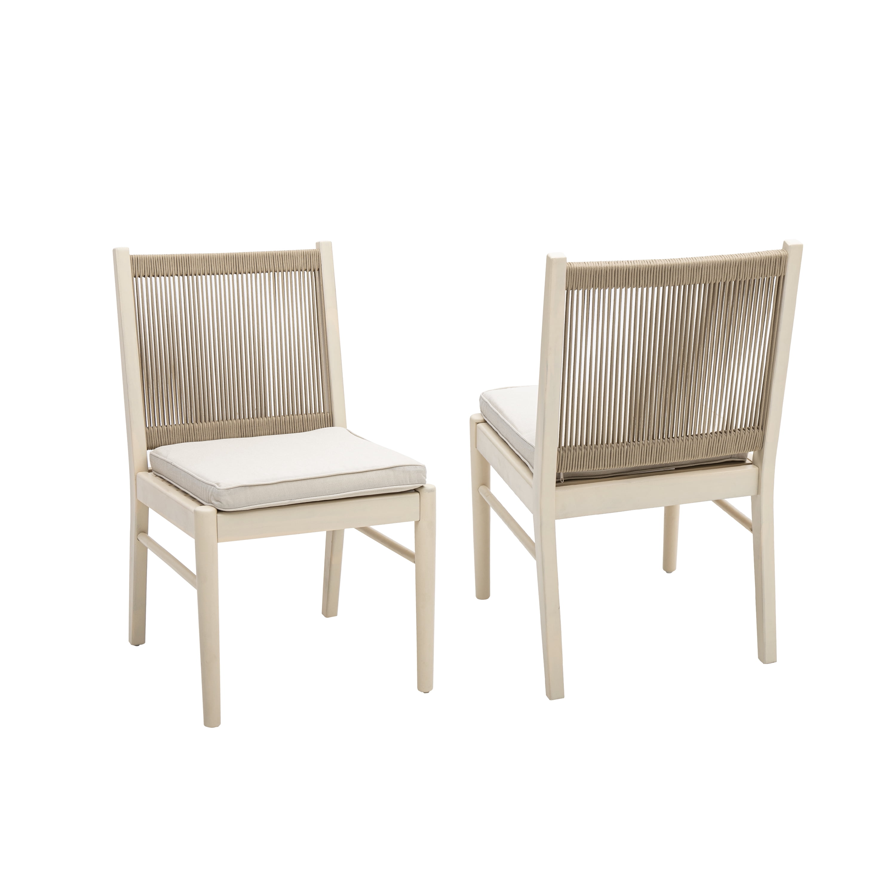 Outdoor Dining Chair Set of 2, Acacia Wood Frame with Round Rope Decoration for Patio Garden, Yellow