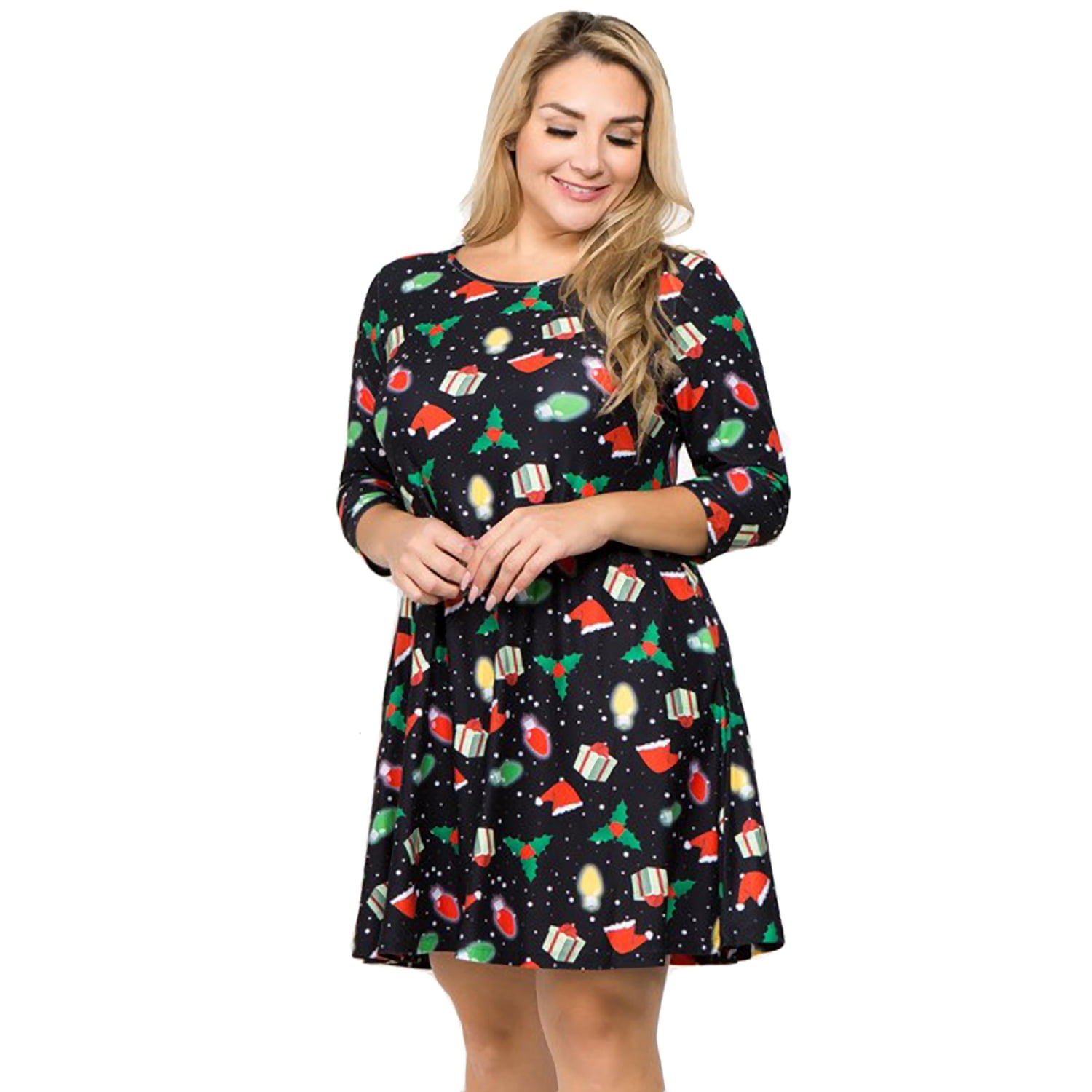 christmas print dress plus size