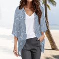 thumbnail image 2 of LEKODE Women Open Front Chiffon Kimono Cardigan, Mid Length Loose Outerwear with 3/4 Flare Bell Sleeve and 3D Floral Embroidery, Lightweight Cover Up for Beach Swim Vacation Light Blue XL, 2 of 5