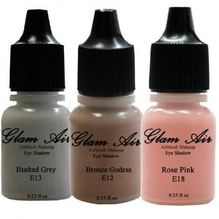 Prom Queen Set of Three (3) Shades of Glam Air Airbrush Eye Shadows Makeup Foundation Water-based Formula Lasts All Day (For All Skin