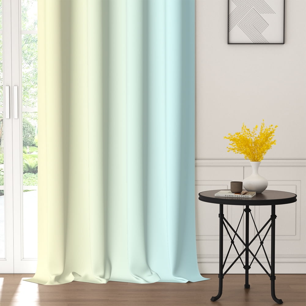 Lfeey Blackout Curtain for Living Room 63 inch Length, Light Blue Yellow Gradient Curtain, 2 Panels