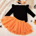 thumbnail image 4 of Zylarhe Toddler Kids Girls Halloween Pumpkin Prints Romper Skirt Hairband 3PCS Set Light Yellow 12-18 Months, 4 of 5