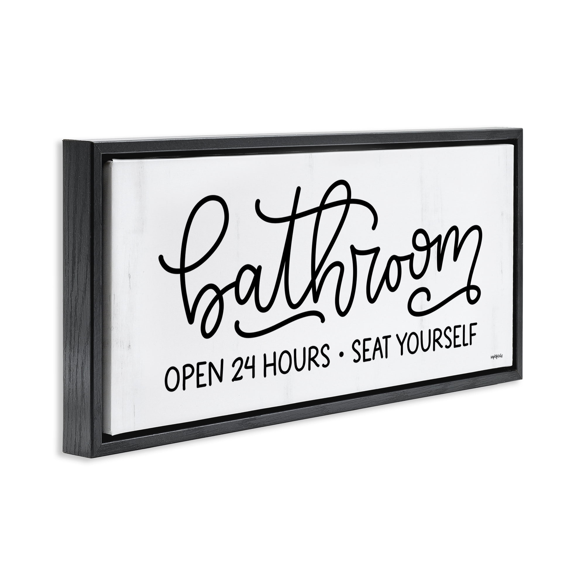 Stupell Industries Bathroom Seat Yourself Bath & Laundry Painting Black Floater Framed Canvas Art Print Wall Art, 25 x 11