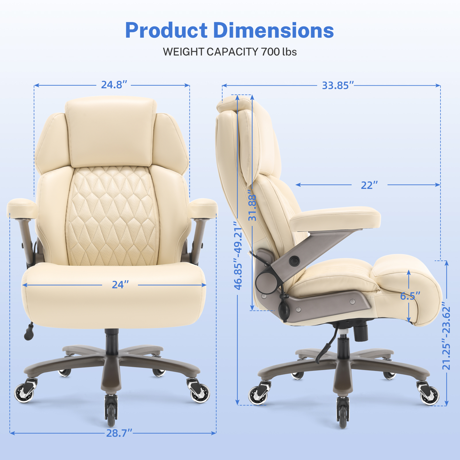 WOSDOM 700lbs Big and Tall Office Chair, Heavy Duty Executive Chair, Extra Wide Seat, Adjustable Headrest and Lumbar Support, 3D Flip up Arms, Beige