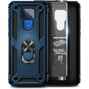 Motorola Moto G Play 2021 Case with Tempered Glass Screen Protector (Full Coverage), Nagebee Military Armor [Magnetic Ring Holder & Kickstand] Shockproof Cover (Blue)