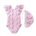 thumbnail image 7 of HAOTAGS Baby Girl Flutter Swim Dress,Infant Floral One-Piece 6-24M Pool Outfit Beach Set Matching Swim Bonnet Pink M, 7 of 7