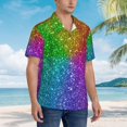 thumbnail image 3 of Sikiie Colorful Glitter Print Men's Hawaiian Shirt, Summer Beach Button Pocket Short Sleeve T-Shirt,, 3 of 7