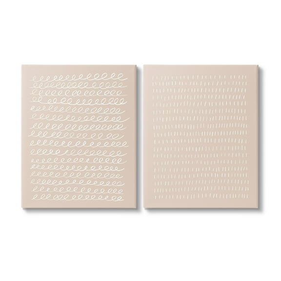 Stupell Industries Beige Minimal Scribbles Abstract Painting Gallery Wrapped Canvas Art Print Wall Art, 16 x 20, Set of 2