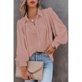thumbnail image 3 of Blusa de manga larga con solapa de color puro con botones y tops casuales de moda para mujer, 3 of 6
