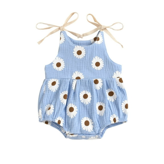 MHZLDYZ Baby Boy Clothes 0-3 Months Girls Straps Halter Jumpsuit Summer Daisy Cartoon Print Newborn Clothes for Newborn Baby 0 To 24 Months Baby Boy Onesies Newborn Onesies Girl (Blue,70)