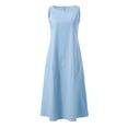 thumbnail image 3 of Pompotops Mode Femmes Uni Confortable Été Col Rond Dames Poches Robe Sans Manches, 3 of 7