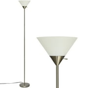 Torchiere Modern Floor Lamp, Corner Lamp with Frosted White Shade with Brushed Nickel Finish