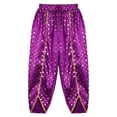 thumbnail image 3 of iiniim Girls Metallic Floral Printed Satin Harem Pants Elastic Waist Patiala Dhoti Salwar Pants Purple 10, 3 of 7