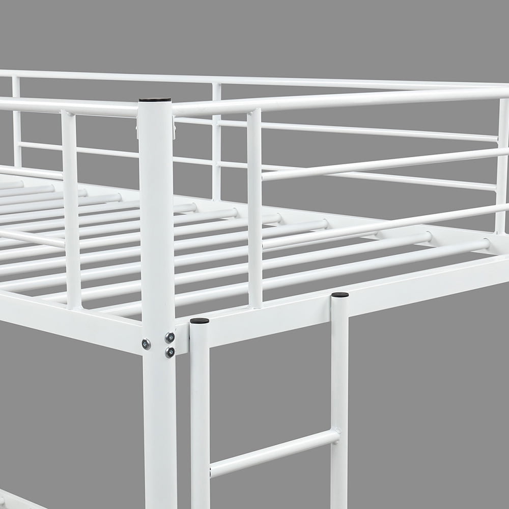 Kepooman White Twin over Full Metal Modern Bunk Bed with Two-side Ladders Kepooman White Twin over Full Metal Modern Bunk Bed with Two-side Ladders