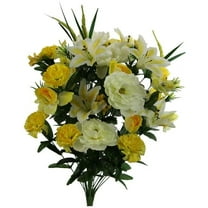 Admired by Nature ABN1B001-YLW 40 Stems Artificial Full Blooming Lily, Rose Bud, Carnation & Mum with Greenery Mixed Flower Bush - Yellow