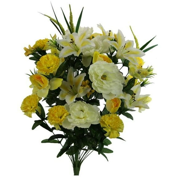Admired by Nature ABN1B001-YLW 40 Stems Artificial Full Blooming Lily, Rose Bud, Carnation & Mum with Greenery Mixed Flower Bush - Yellow