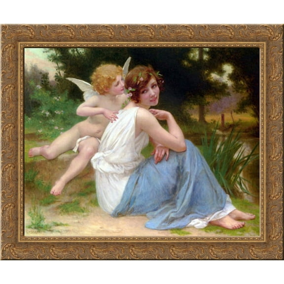 Cupid and Psyche 23x20 Gold Ornate Wood Framed Canvas Art by Seignac, Guillaume