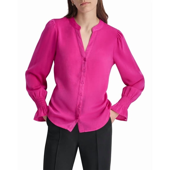 DKNY womens Split Neck Top, l, Pink