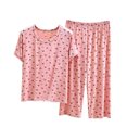 thumbnail image 3 of Bovxnpu Women's Pajamas Set Cotton Loose Floral Short Sleeve Capris Pants Pajamas Set, 3 of 6