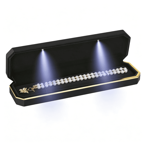 DESIGNICE Luxury Led Necklace Long Chain Gift Box with Led Light, Velvet Jewelry Box Storage Case Organizer Holder Jewelry Box for Men Jewelry Box (Black)