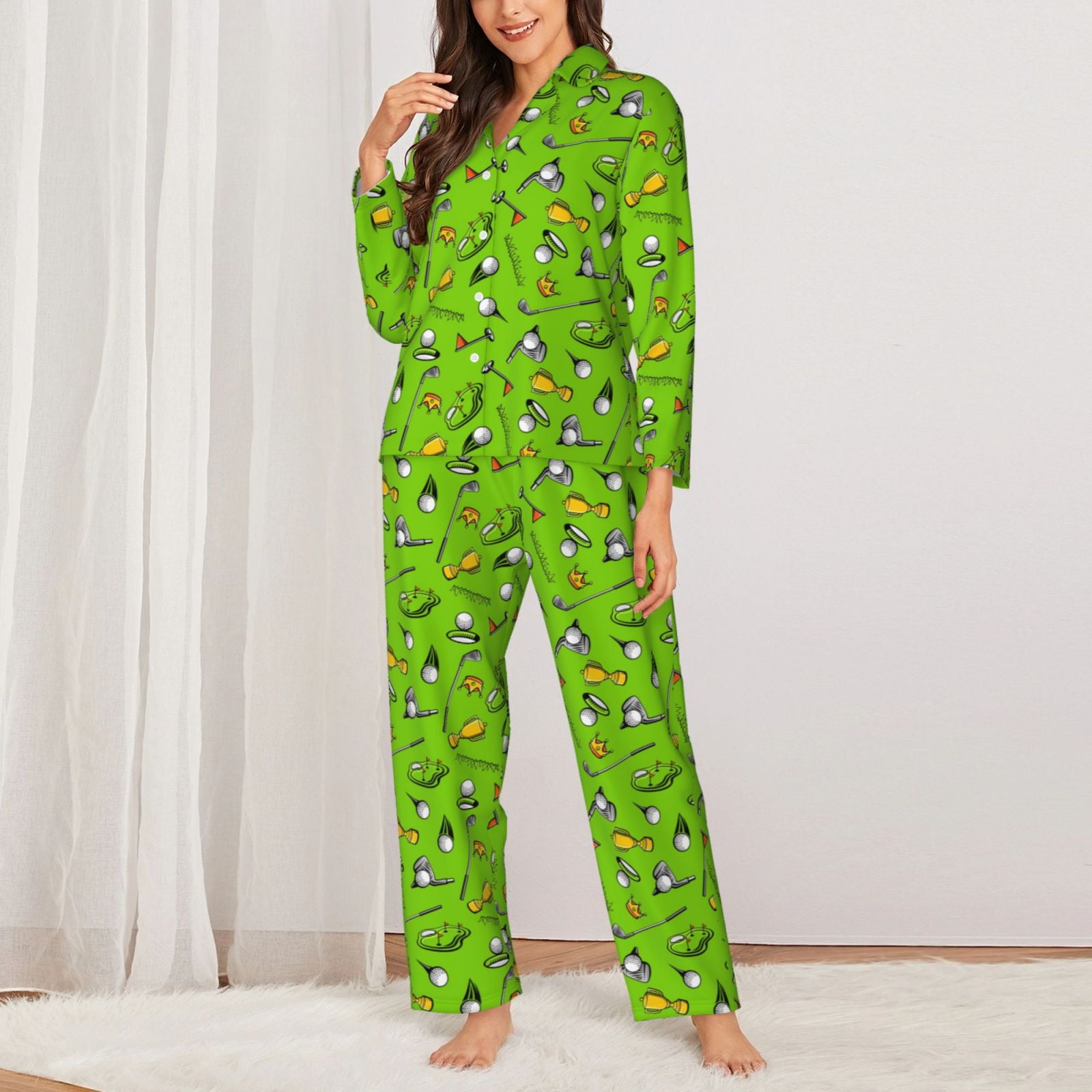 Fotbe Golf Sport Club Pattern Long Sleeve Pajama Set for Women
