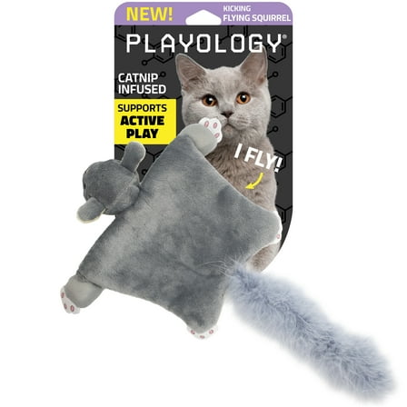 Playology Cat Toys | Flying Plush Stuffed Animal Squirrel Toy Infused with Catnip