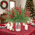 thumbnail image 4 of 3 Pack Christmas Artificial Pine Branches with Red Berry Stems- Faux Evergreen Norfolk Pine Cypress Leaves Stems- Fake Foliage Pine Needles Picks for DIY Craft Garland Home Decor, 4 of 6
