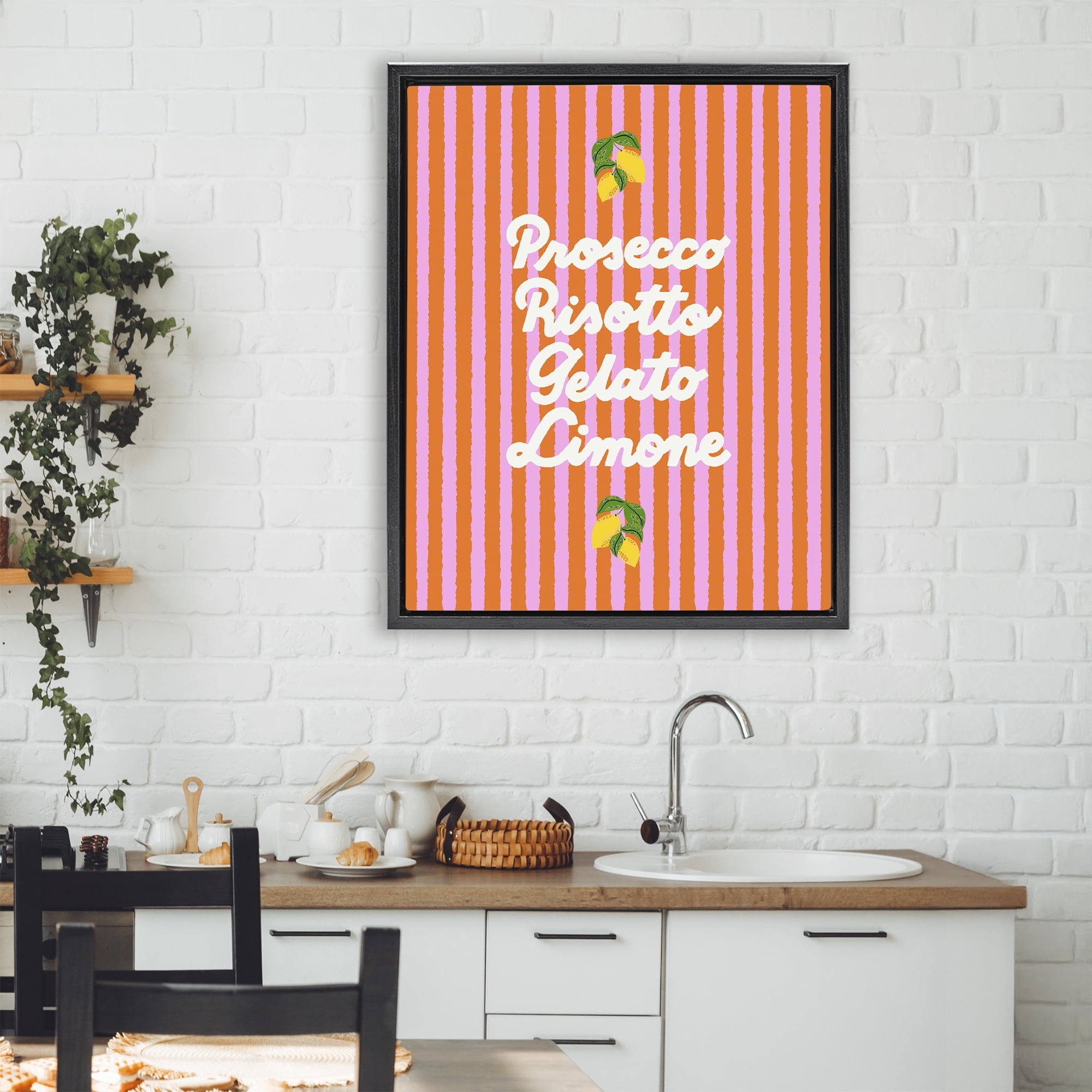 Stupell Industries Italian Enjoyment over Stripes Black Framed Floater Canvas Wall Art, design by Indira Prieto | IndySign