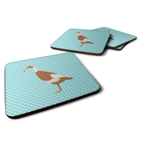 Carolines Treasures Indian Runner Duck Blue Check Foam Coaster Set of 4 3 1/2 x 3 1/2 multicolor