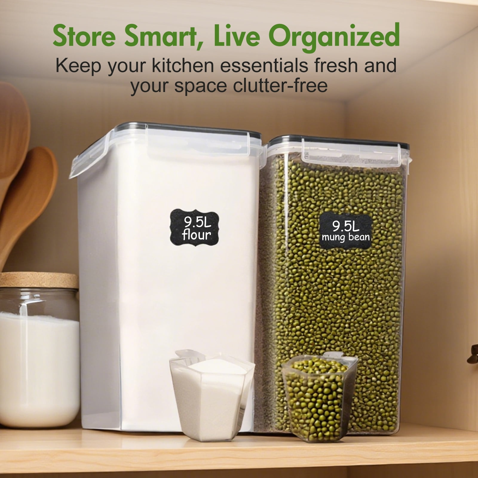 9.5L/321oz Cereal Flour Storage, 2 Pcs Large Food Storage Containers Airtight Pantry Storage Canisters for Flour, Sugar