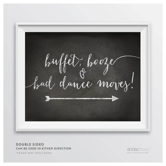 Buffet, Booze, Bad Dance Moves Vintage Chalkboard Wedding Party Directional Signs, Double-Sided