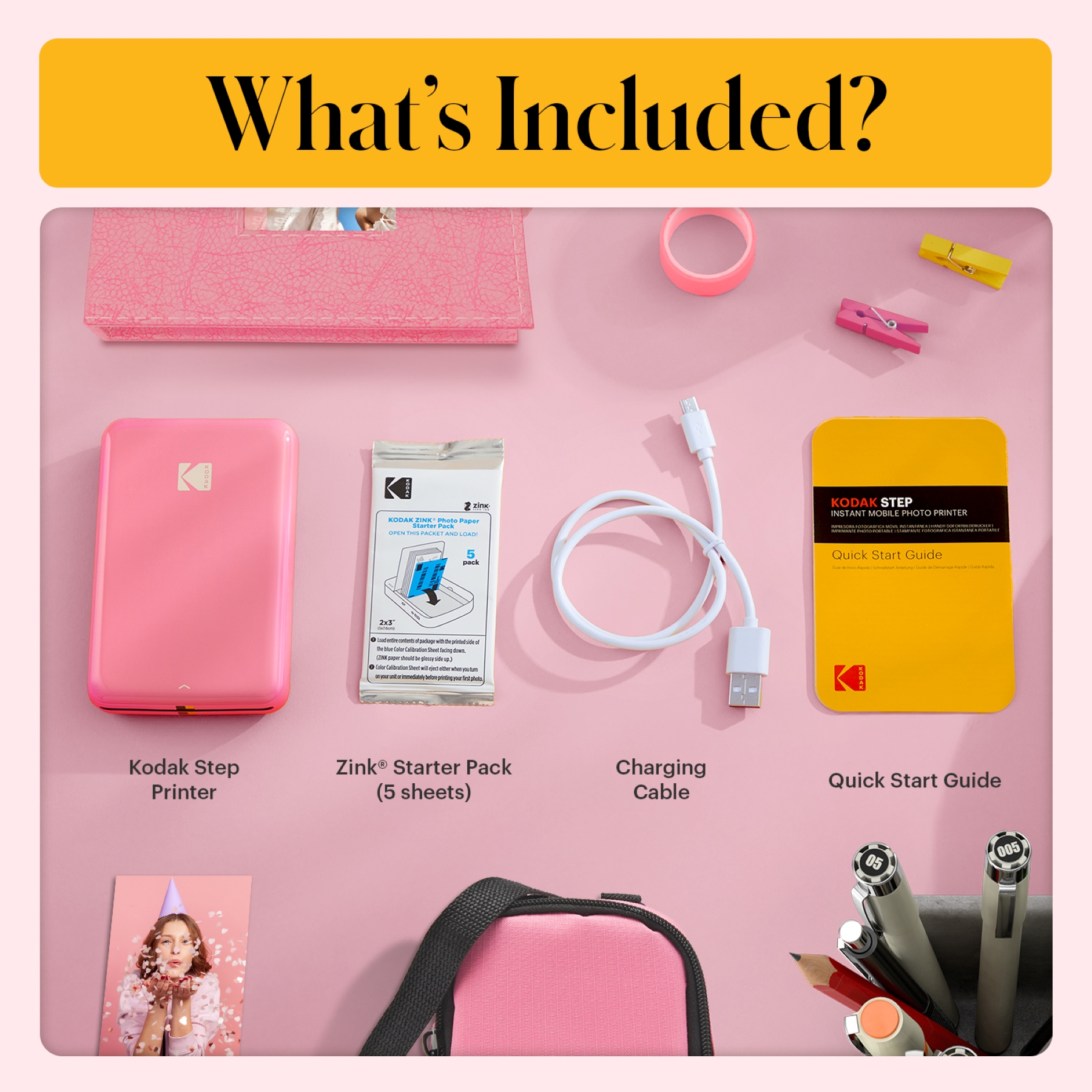 Kodak Step Mobile Instant Photo Printer, 2x3", Pink photo 3
