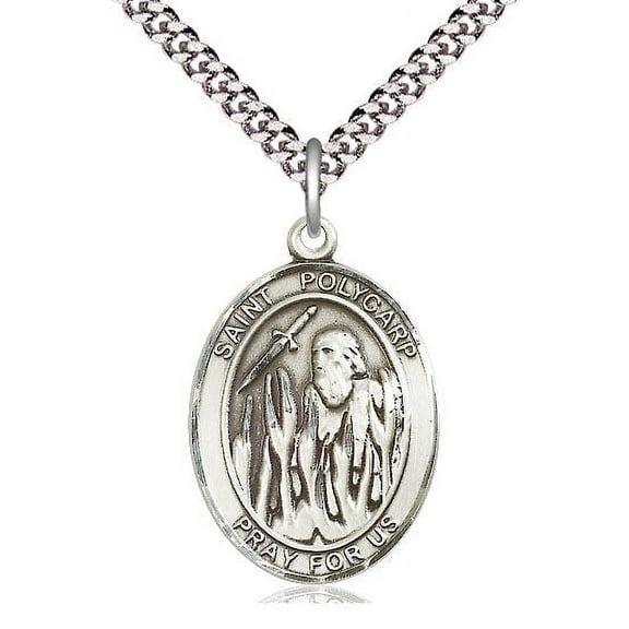Extel Large Oval Pewter St. Polycarp of Smyrna Pendant with 24" chain, Made in USA