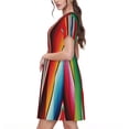 thumbnail image 2 of Balery Mexican Serape Blanket Stripes Vestidos sueltos de manga corta para mujer, vestidos de verano 2025, vestidos casuales de corte A con vuelo., 2 of 6