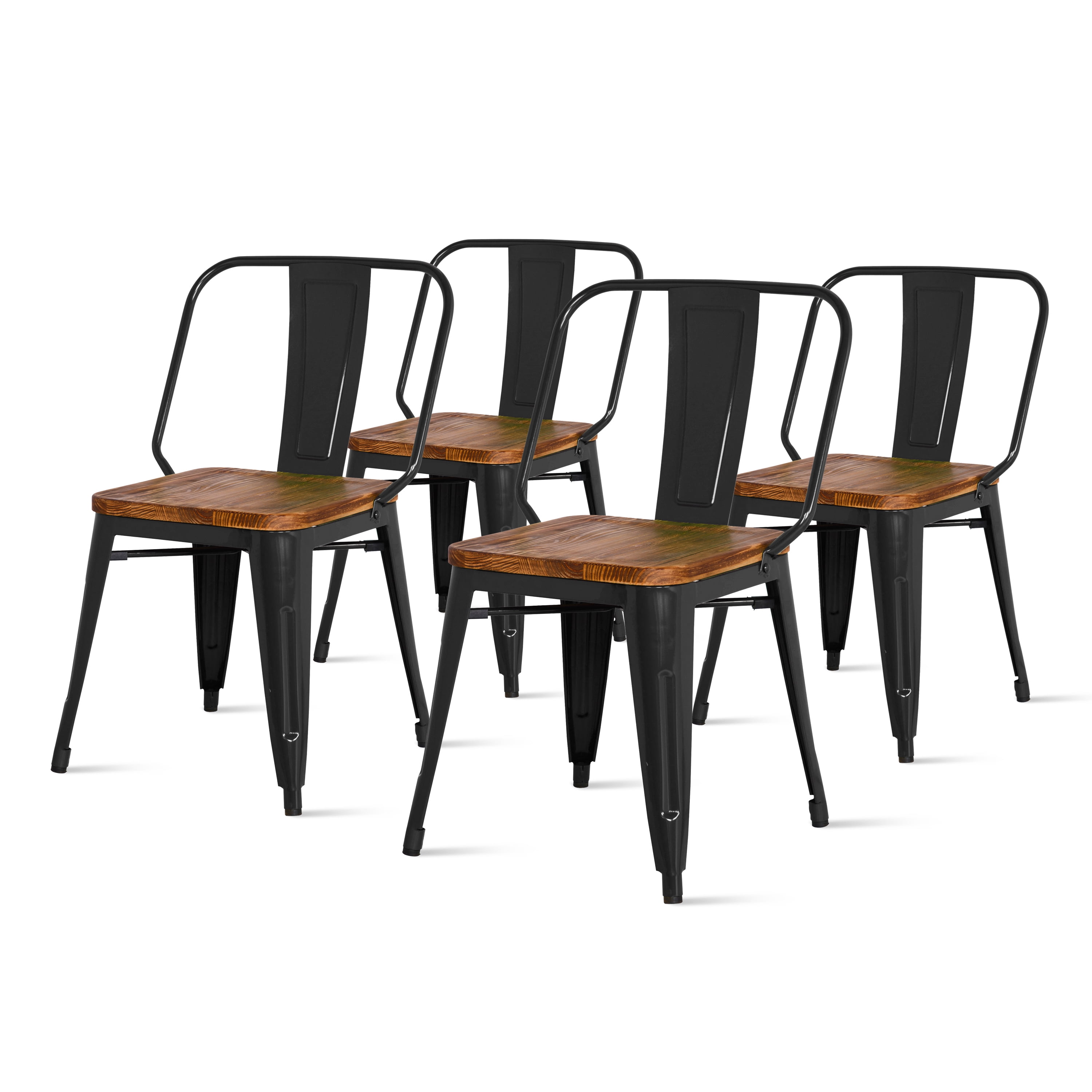 Brian Metal Side Chair With Wood Seat (Set of 4), Multiple Colors