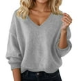 thumbnail image 3 of Sweater for Women Soft Oversized V Neck Solid Color Casual Pullover Sweaters Loose Knit Long Sleeve Shirts Top, 3 of 5