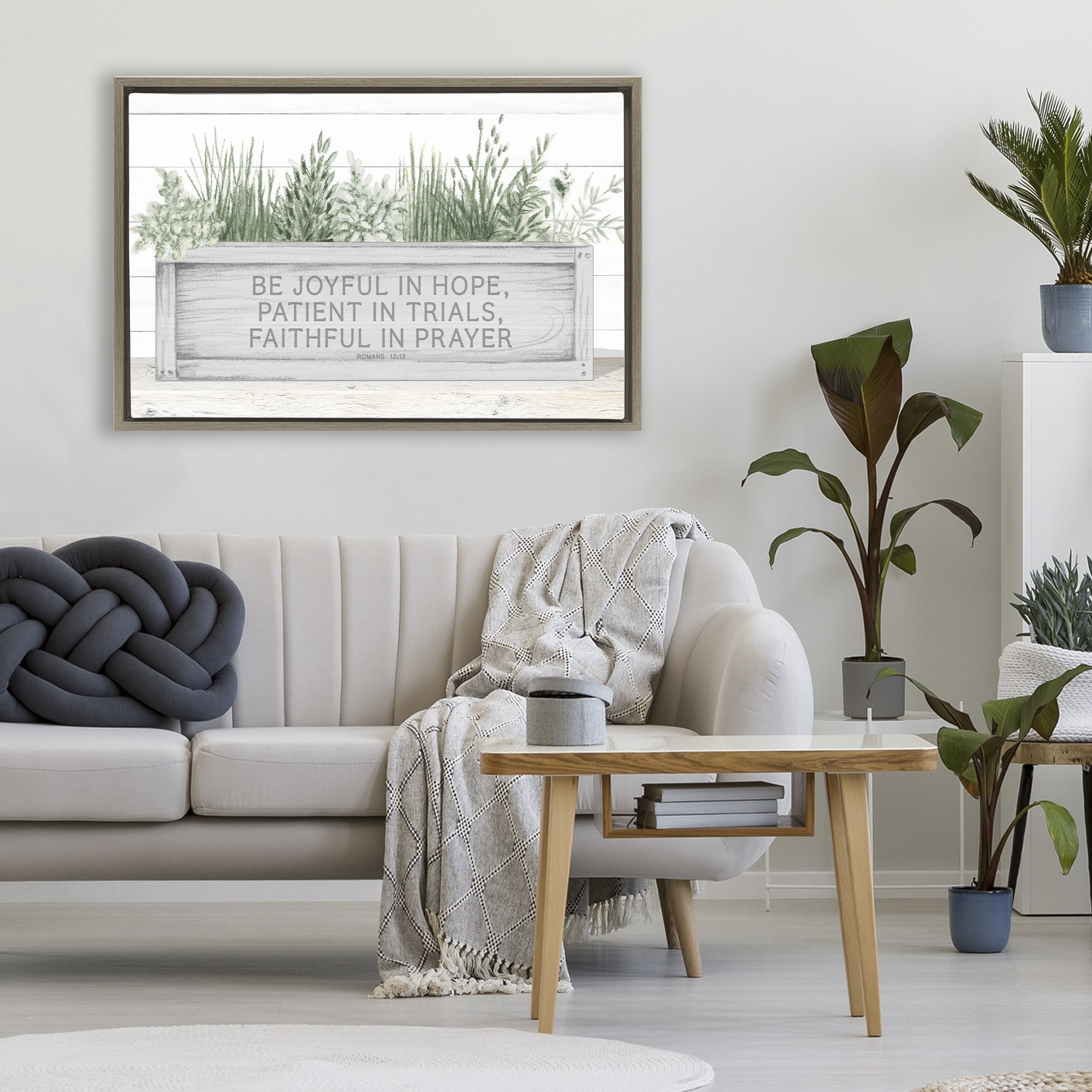 Stupell Industries Be Joyful Flower Box Brown Framed Floater Canvas Wall Art, design by Janice Gaynor