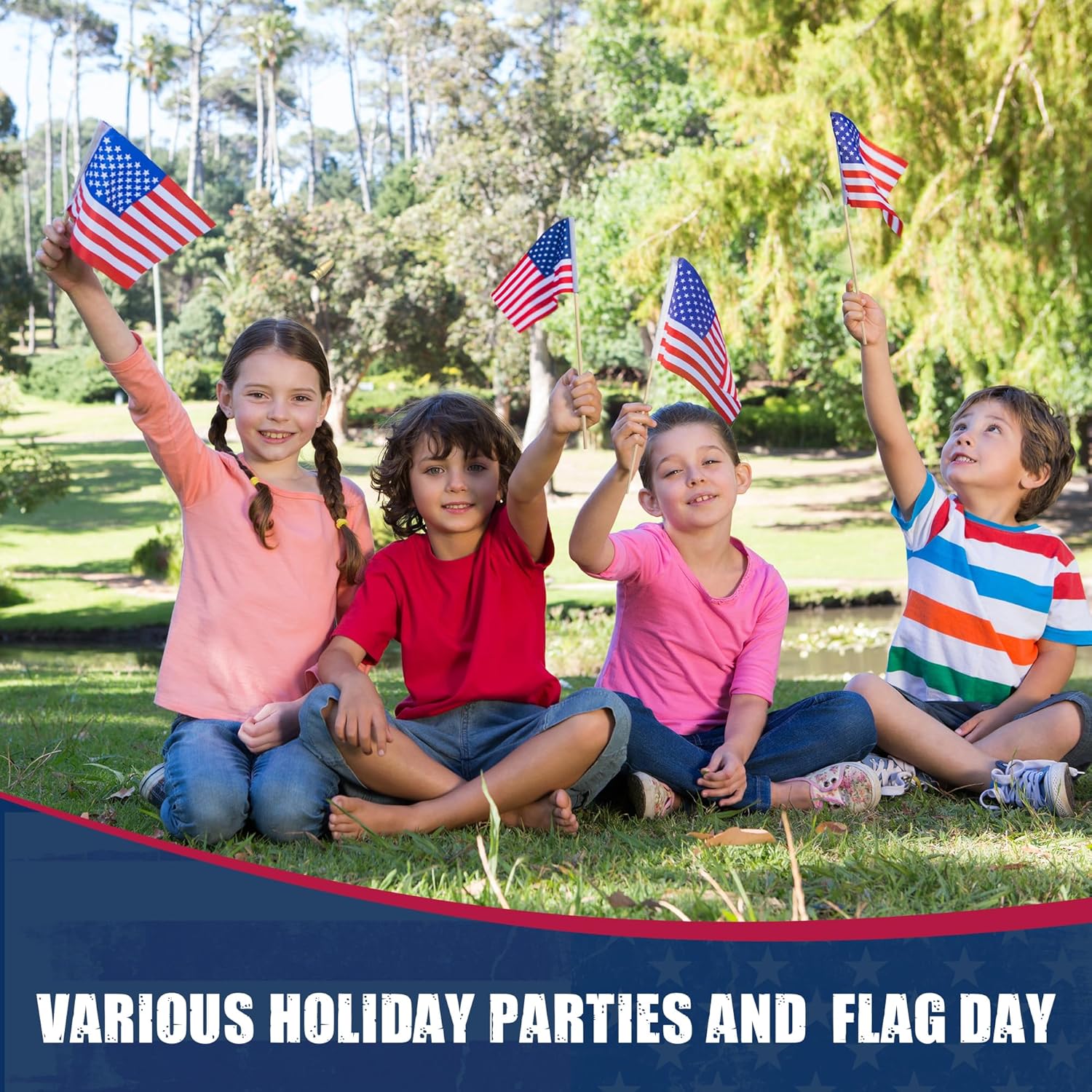 Super Tough Small American Stick Flags 8’’x12’’ | Cotton Outdoor Flag on 24’’ Wooden Stick | Hand Held Flags Patriotic Decor for Various Holiday Parties and National Flag Day | 12 Pack