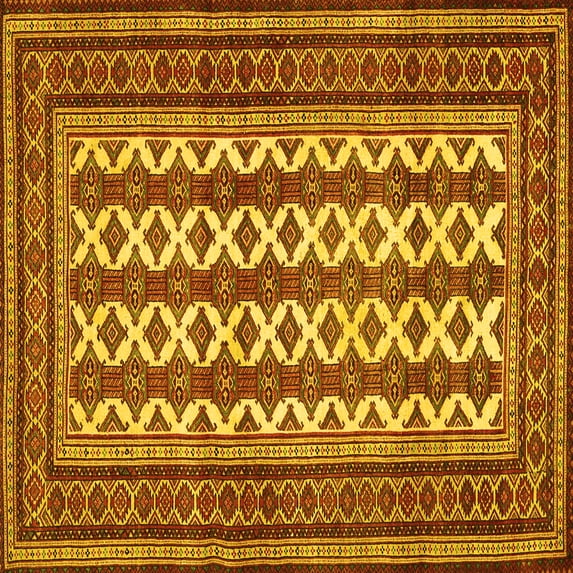 Ahgly Company Indoor Square Persian Yellow Traditional Area Rugs, 8' Square