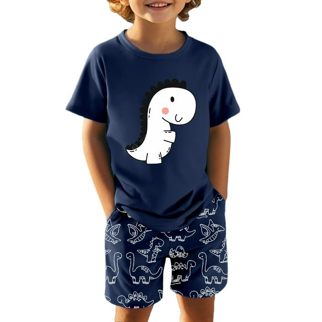 Kid Boy Outfits Set Boy Summer Outfits Pullover Dinosaur Shirt Short Set Fall Outfits 7-8 Years