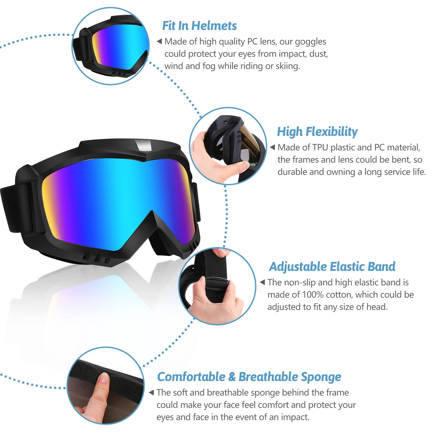Dirt Bike Goggles 2 Pack - Motorcycle, ATV, Riding, Ski, Windproof Racing Glasses