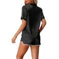 thumbnail image 3 of Pijamas de satén para mujer INSPIRE CHIC, conjuntos de lounge de 2 piezas con blusa de manga corta y pantalones cortos en negro, 3 of 6
