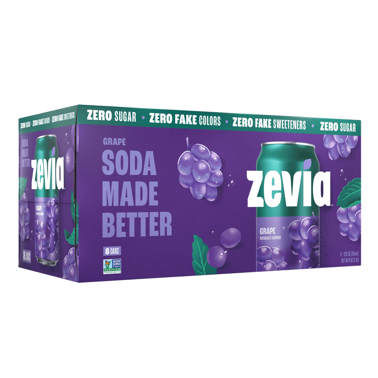 grape Zevia Zero Sugar, 0 Calorie Grape Soda, 12 fl oz, 8 Pack Cans