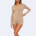 thumbnail image 3 of Tbopshirt Pajamas for Women,Womens Sexy Bodysuit V-Neck Long Sleeve Yoga Rompers Workout Ribbed Pajamas Sport Jumpsuits Rompers,Womens Pajama Sets, 3 of 9